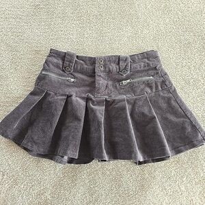 Gray Pleated Corduroy Mini Skirt with Zip Pockets
